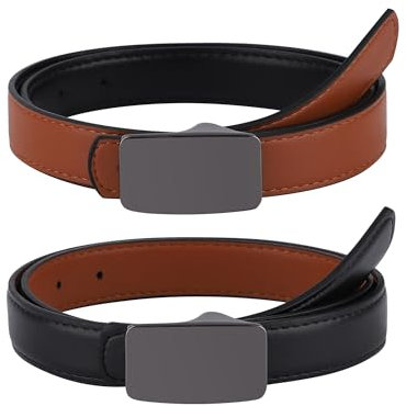 AWAYTR Boys Reversible Belt for Kids - Black and Brown PU Leather Dress Belts for School Uniform Jeans (70cm, Gunmetal-Brown)