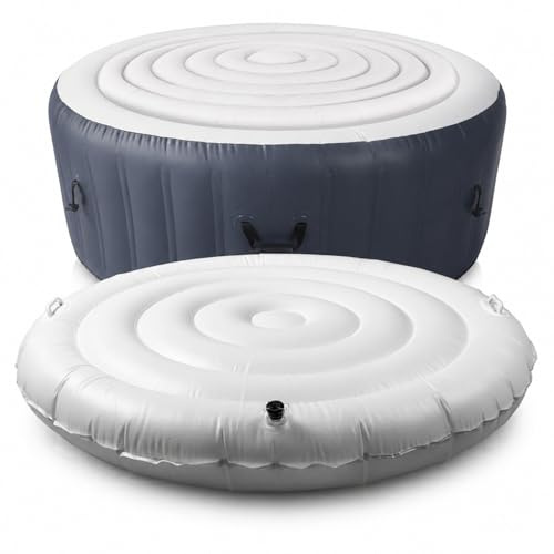 lvifloae Whirlpool Abdeckung aufblasbar, rund, Ø 140 cm, faltbar | Thermo-Abdeckhaube aus PVC für runde Außen-Whirlpools, reduziert Verdunstung und schützt vor Staub und Schmutz