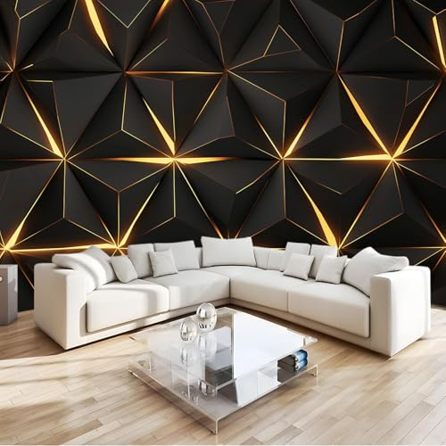 Fototapete 3D Goldene Schwarze Geometrie Dreieck 400x280 cm Vliestapete Wandbild Fototapeten Vlies Tapeten Wandtapete Schlafzimmer Wohnzimmer Kinderzimmer Moderne Wanddeko
