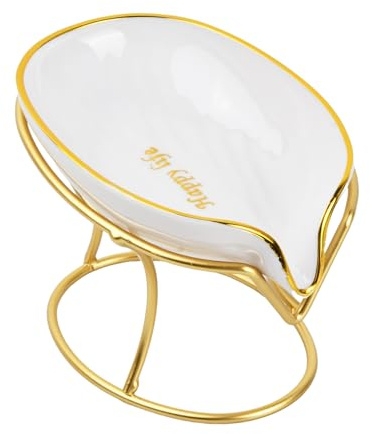 Volumoon Seifenschale mit Ablauf, Blattform Seifenablage, Selbstentleerender Seifenhalter, Seifendose Seifenhalter, für Badezimmer, Dusche, Waschbecken, Küche, Badewanne (Gold)