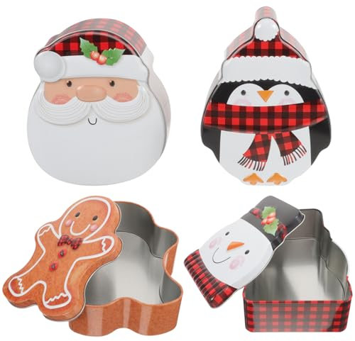 Tofficu 4 Pezzi Di Scatola Di Latta Vuota Per Biscotti Di Latta Biscotti Decorativi Caramelle Di Natale Biscotti Scatola Per Dolcetti