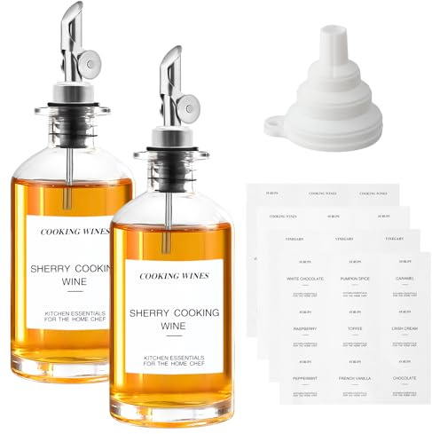 Dokeno Lot de 2 Bouteille Huile Olive avec Bec Verseur, Distributeur Huile d’Olive pour Cuisine, Oil Dispenser Vinaigre Distributeur, Avec étiquettes Autocollants et Entonnoir (350 ml, Argent)
