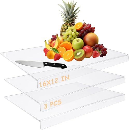 LOPYXBR 3 PCS Acrylic Chopping Board, Clear Counter Edge Chopping Board, Acrylic Cutting Board with Counter Lip and Non-Slip Mat, Counter for Meat Vegetables Cheese(1 * 42x32cm & 2 * 30x40cm)