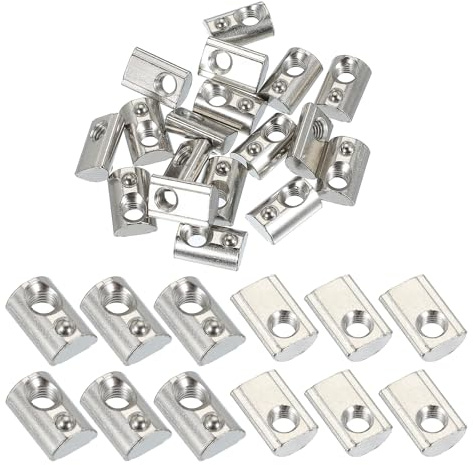 PATIKIL 4545 Series M8 t Slot Nuts, 20pcs Roll-in Spring Ball Loaded Elastic Nuts with 9.8mm Slot for Aluminum Extrusion Profile Rail 3D Printer, Silver