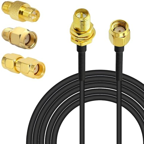 YILIANDUO SMA WiFi Antennenverlängerung RP-SMA Stecker auf Buchse 3M | RG174 SMA Koaxial Antennenkabel + 3 Stück SMA RF Adapter für Router, Gateways, Mini PCIe, WLAN-Karten, FPV, SDR und DAB+.