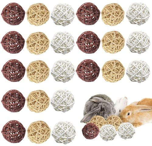 WANDGU Lot de 24 balles à mâcher : Jouets à mâcher pour Petits Animaux, balles en rotin pour Soins dentaires pour rongeurs, Jouets tressés naturels pour Lapins et Chinchillas