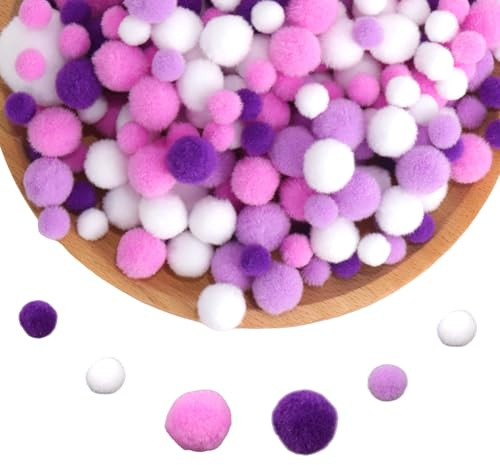 Prmape Pompons Zum Basteln 520 Stück Filzkugeln Bunt, 10~30mm Weich Zottelig Pompons Bälle, Fluffy Pom Poms Lila Bunte Pompons, Pompom Bälle Groß für Dekorationen Kunsthandwerk DIY