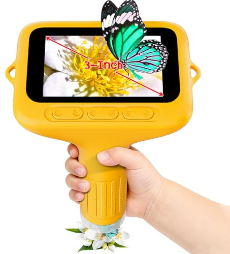 SKYBASIC Digital Microscope for Kids, 3 Screen 1000X Handheld Microscope HD Pocket Portable Microscopes Camera, Science Edu Fun Birthday Gifts Toys for Ages 4-12 Children Students Boys Girls -Yellow