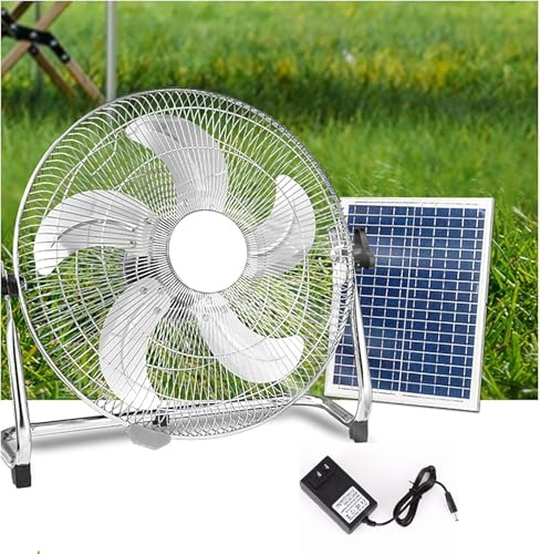 14 Solar Powered Fan, 15w Solar Panel Power Fans For Greenhouse Or Chicken Coop Air Circulation Cooling；camping Fan Floor Fan,ideal For Summer Cooling, Silver, 18 in (46cm)