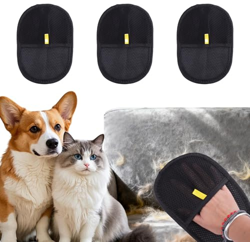 Jecdfs 3pcs Pet Hair Remover,manopla Quita pelos Mascota,Guantes para el Cuidado del Pelo, Pet Grooming Gloves,Pet Hair Remover Glove antiestáticos,Diseño de Doble Cara, Transpirables y Lavables