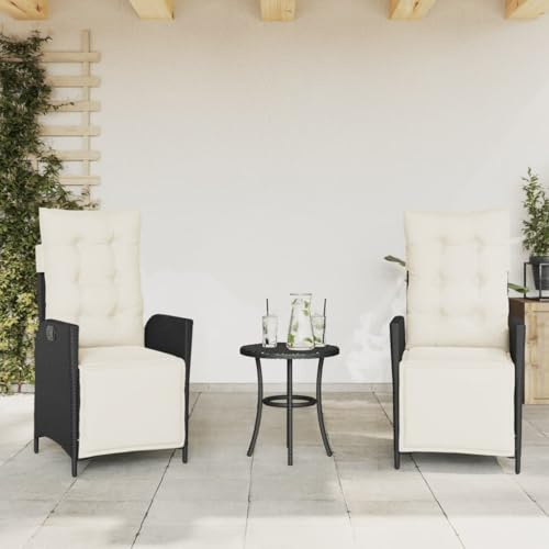 Mandloder Gartenstühle 2er Set Verstellbar Schwarz, Poly Rattan Sessel mit Fußteil & Stahlrahmen, Bequeme Outdoor Möbel für Garten, 110 kg Tragkraft, UV-beständig mit Kissen