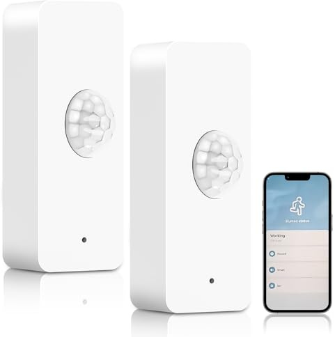Sensor de movimiento WiFi, 2 unidades de detector de movimiento inteligente, sensor de movimiento inalámbrico con aplicación de monitoreo remoto, compatible con Smart Life/Tuya APP/Alexa, control por
