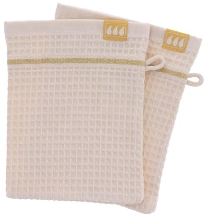 Tendance - Set de 2 Gants de Toilette 15x21cm 100% Coton Nid d'Abeille - Beige - Salle de Bain - Linge de Bain