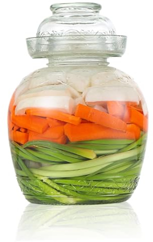Licsaliwe Glass Pickle Container, 2.5L Wide Mouth Fermentation Jar with Airlock Lid, Traditional Kimchi Containers with Bowl Cap for Pickling Kimchi Sauerkraut