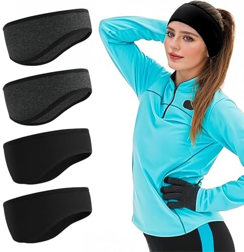 Flintronic Sport Stirnband für Damen und Herren, 4 Stück Ohrenwärmer Stirnbänder, Ohrenschützer Stirnbänder, Stirnband Herren Winter für Joggen, Laufen, Wandern, Fahrrad und Motorrad Fahren