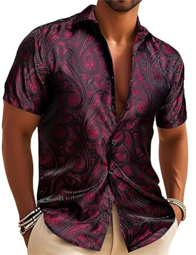 Modeewel Bata de satén para hombre, camisa corta suelta, camisa de ocio, camisa de punto fina de verano, camiseta interior de canalé fino, camisa de playa, camisa funcional, camisa deportiva, camisa
