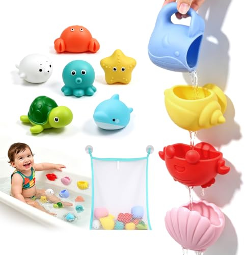 Badleksak för bebisar, set med 11 silikon sprinklerbadleksaker, vattenkanna mögelfri badleksak, badleksaker baby shower leksaker pool flytande leksaker