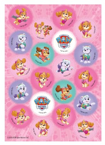 dekora, Skye und Everest Essbare Tortenaufleger, Paw Patrol Mini-Oblaten für Cupcakes & Muffins, Kindergeburtstag Dekoration, Reispapier, Glutenfrei, 20 Stück, 3,4 cm Durchmesser