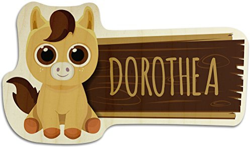 printplanet Türschild aus Holz mit Namen Dorothea - Motiv Pferd - Namensschild, Holzschild, Kinderzimmer-Schild