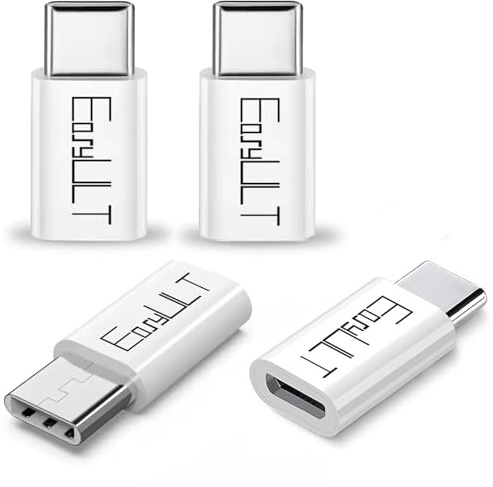 EasyULT 4 Pack Micro USB to USB-C Adapter, Type C (Male) to Micro USB (Female) Converter Type C Adapter Compatible with Galaxy S8/S8+, S20 Note 20, Huawei P10 Plus/Honor 8, LG G6 and More(White)