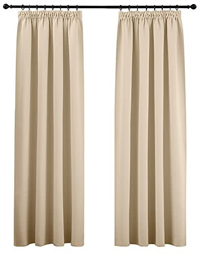 PONY DANCE Wohnzimmer Vorhänge Beige Kräuselband 2er Set H 245 x B 140 cm Thermovorhang Kälteschutz Verdunklungsvorhänge für Schienensystem Gardinen Blickdicht, Biscotti Beige