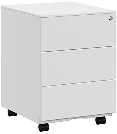 SONGMICS Schubladenschrank, Rollcontainer, mobiler Aktenschrank, Metallschrank, Druckertisch, abschließbar, 3 Schubladen, vormontiert, Büro, Homeoffice, 45 x 39 x 54 cm, wolkenweiß OFC63WT