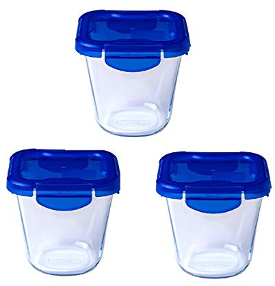 Pyrex Cook & Go Lunchbox, 3 Stück, gleiches Fassungsvermögen (3 x 0,8 l – Pasta Box) – speziell zum Mitnehmen mit auslaufsicherem und luftdichtem Deckel – geeignet für Backofen, Mikrowelle und