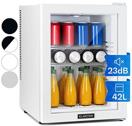 KLARSTEIN Mini Frigo da Camera, Frigo Portatile da Camera, Frigorifero Piccolo da Ufficio, Mini Bar da con LED, Ripiani Rimovibili, Portatile Campeggio e Skin Care 12-18°C, 42L