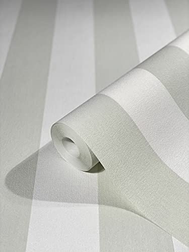 marburg Tapete Weiß Grün Streifen HAILEY für Wohnzimmer, Schlafzimmer oder Küche Made in Germany 10,05m x 0,53m Premium Vliestapete 82262