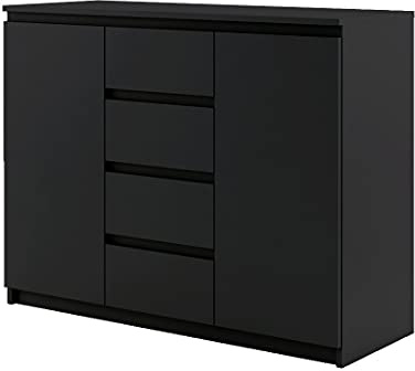 Furniture24 Kommode Sideboard IDEA ID-04 mit 2 Türen, 4 Schubladen (Schwarz Matt)