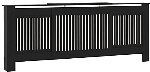Tidyard Modern Black MDF Radiator Cover Cabinet with Adjustable Length and Vertical Slat Design for Living Room Model325548