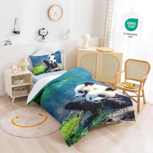 Yasida Panda Bedding Boys Duvet Sets For Single Bed With Nature Environment For Children/Teenagers Single Bedding Set Duvet Covers With Zip Fastening For Cute Bedding Bedroom Collection Quilt Cover