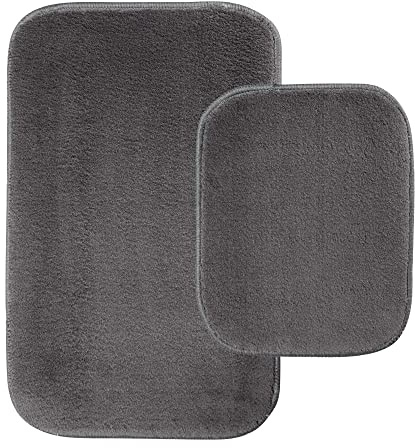 Artwelt Badezimmerteppich Set 2 teilig rutschfest Badematte Badevorleger Duschvorleger Absorbierende Badteppich für Badezimmer 50x80 & 40x50 Anthrazit