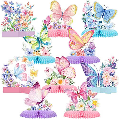 Epakh 10 Pieces Butterfly Centerpieces for Tables Butterfly Birthday Party Decorations Spring Honeycomb Table Centerpiece Spring Flower Theme Party Supplies for Birthday Baby Shower Decor