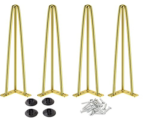 Osring 66 cm Haarnadel-Tischbeine mit 1,27 cm Durchmesser, 3 Stangen, Metall-Möbelbeine für Couchtisch und Konsolentisch, Mid-Century Gold Hairpin Legs mit Haarnadel-Bodenschutzfüßen, 4 Stück