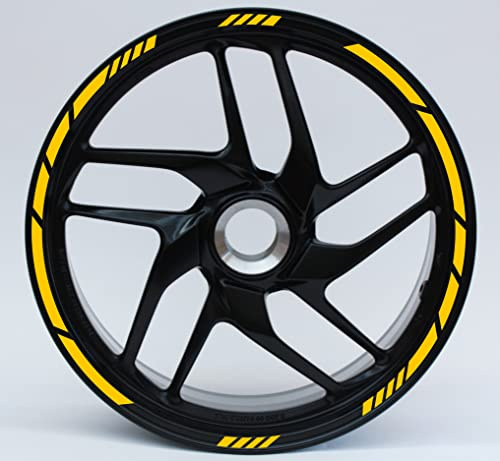 DualColorStampe Adesivi strisce moto 17 POLLICI Compatibili con Ducati Suzuki Kawasaki Honda Triumph cerchi cerchioni gomme COD.D0059(Giallo)
