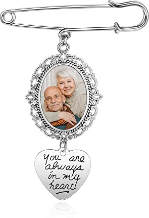 PiercingJak Brosche Pin mit Foto Gravur Vintage Broschen Oval Memorial Anhänger Personalisierte Geschenke für Hochzeit Bräutigam Braut Brautstrauß Boutonniere Pin Kit Charms DIY Zubehör