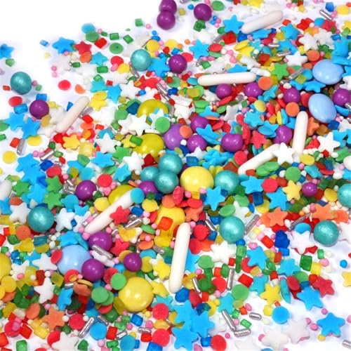 Streuselheld Party Mix 40g Bunter ZuckerStreusel-Mix | Sterne, Strands, Perlen, Nonpareille als Topping für Torten, essbare Deko-Streusel für Muffins, Cupcakes, Geburtstagskuchen