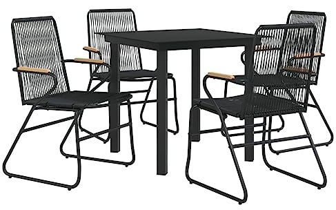vidaXL Garten Essgruppe 5-TLG., Gartenmöbel Set Tisch 4 Stühle, Gartengarnitur Stahlrahmen, Sitzgruppe Gartenset, Schwarz PVC-Rattan