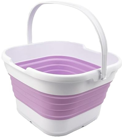 SAMMART 9,5 L zusammenklappbarer rechteckiger praktischer Korb/Eimer (Weiß/Blassviolett)