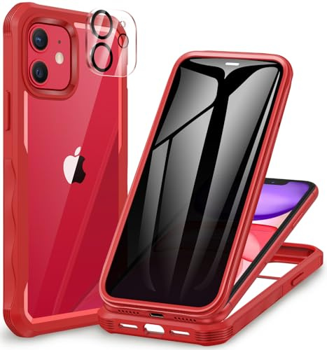 CENHUFO Sichtschutz Hülle für iPhone 11, mit Eingebautem Privacy Panzerglas Displayschutz und Kameraschutzfolie 360 Grad Handyhülle Schutzhülle Stoßfest Bumper Anti Spy Cover komplett Case - Rot
