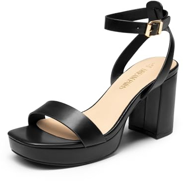 DREAM PAIRS Women's Heeled Platform Woman Sandals Block Heel Chunky Sandals for Women SDHS2420W,Size 8,Black-Pu,SDHS2420W
