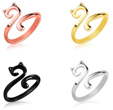 4pcs Crochet Rings, Cat-Shaped Adjustable Knitting Loop Rings Metal Open Yarn Guide Finger Holder Yarn Tension Rings Knitting Thimble Accessories for Faster Knitting (Multicolored)