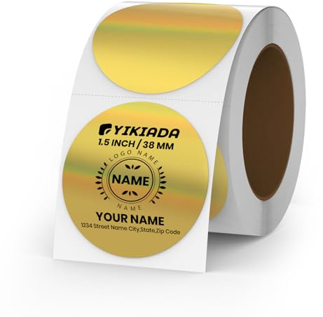 YIKIADA Gold Punkte Thermo Etiketten Vinyl 38 mm Selbstklebend Rolle Adressaufkleber Wasserdicht Drucker Glitter Aufkleber für Logo Barcode QR Code Kinder Office Home 200 Stück