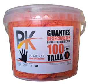CUBO GUANTES NITRILO TEXTURIZADO NARANJAS - TALLA M - 100 UDS