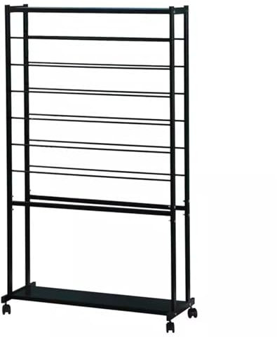 Farbband-Organizer Doppelseitiger Spulenbandhalter Auf Rädern, 14-lagiges Geschenkpapier-Präsentationsregal mit Platte, Geschenk-Organizer Aus Metall (Color : Black)