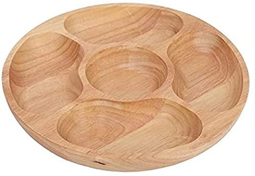 UHJKLA Runder Teller aus Holz, geteilter Teller für Desserts, Snacks, Untergitter, Geschirr, Tablett für Vorspeisen, Snacks, Salate, Trockenobstteller, Süßigkeiten, 25 c