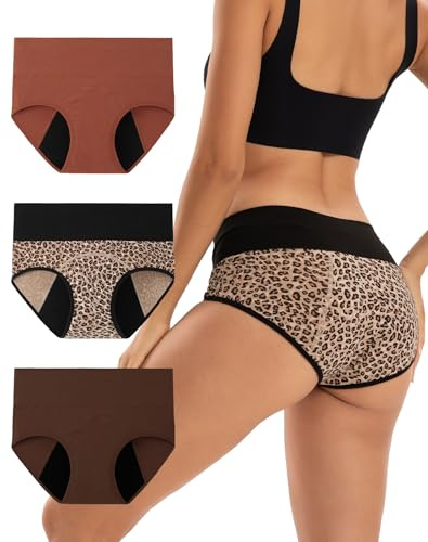 INNERSY Periodenunterschwäsche Leichte Blutung Periodenslip Waschbar 3 Pack | Menstruationsunterwäsche High Waist, Period Panties Baumwolle, Menstruation Unterwäsche Weich, Unterhosen Damen Auslaufsicher