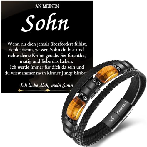 PDTU Geschenke für Männer, Lederarmband mit Gravur Ich Liebe Dich Geschenke für Mann Ehemann Freund Sohn Papa Patenonkel Onkel Opa Bruder Enkel Geschenk zu Weihnachten Geburtstag Jahrestag Geschenk