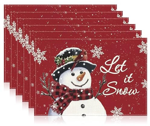 NVGVUP 6 Tovagliette Natalizie in Lino, Sottopiatti Natalizi Pupazzo di Neve, Tovagliette Americane Lavabili Natalizie, Tovagliette Colazione Natalizie per Decorazione della Tavola(45.3 x 29.8 cm)